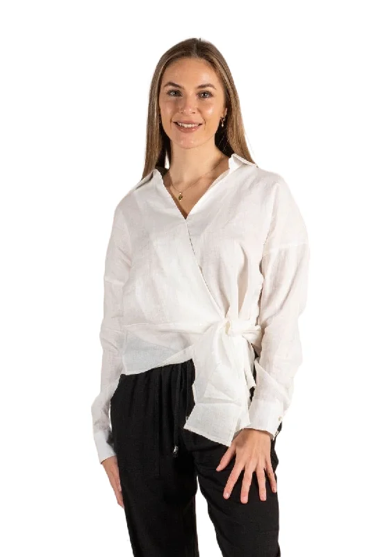 Valeria Label Gus Shirt White-- Front Pockets Side Pockets Patch Pockets