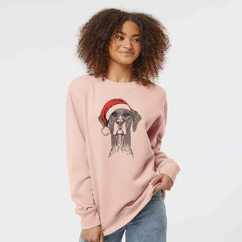 Santa Mattis the German Shorthaired Pointer - Unisex Pigment Dyed Crew Sweatshirt Hoodie with Longline Fit Extended Stylish