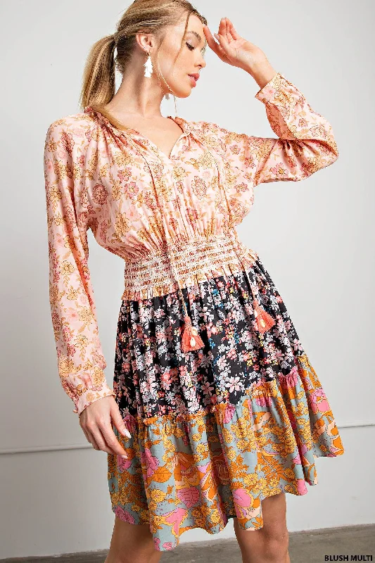 Contrast Print Dress Tunics Ceremony elegant