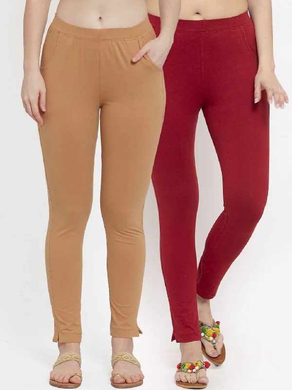 TAG 7 Women Pack Of 2 Solid Ankle-Length Leggings Trendy Patterned Leggings