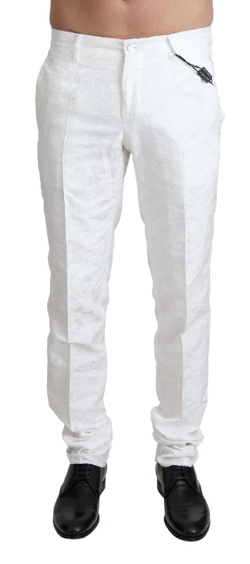 Elegant White Brocade Dress Pants Chic Checkered Pants