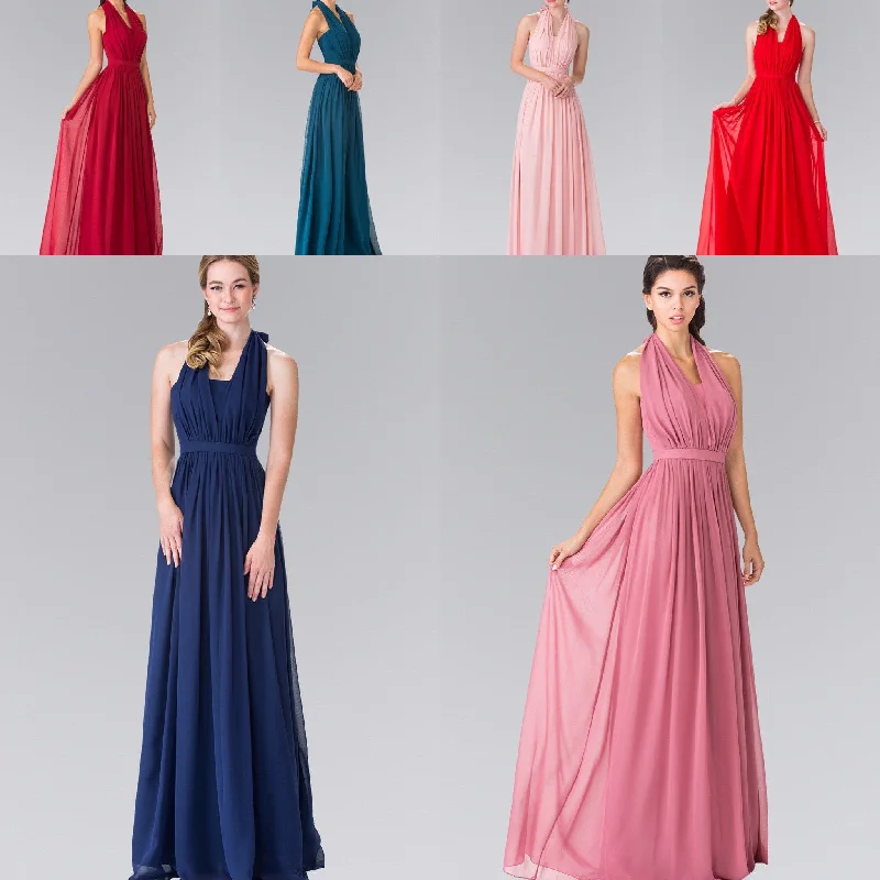 Affordable Chiffon Halter Prom Dress long evening gown prom dress XS - 3XL Tunics Stylish elegant