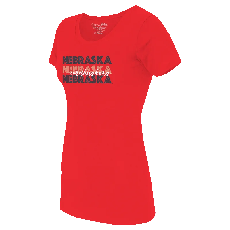 Women's Nebraska Huskers Outlined T-Shirt-- Houndstooth Herringbone Solid