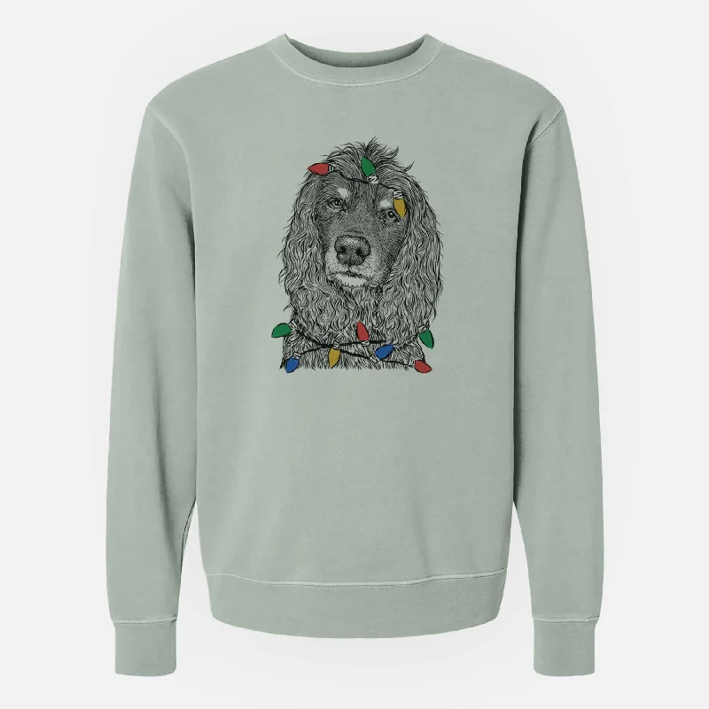 Christmas Lights Marley Boy the American Cocker Spaniel - Unisex Pigment Dyed Crew Sweatshirt Hoodie with Side Slits Relaxed Casual