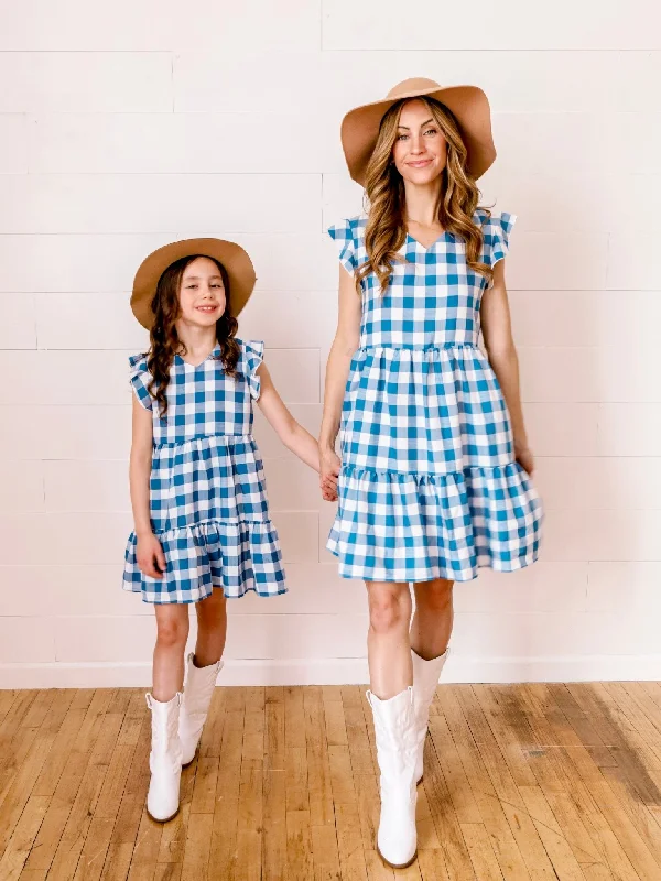 Blue Checkered Mommy and Me Dresses Tunics Sophisticated sleek