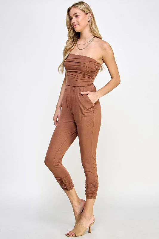 Tube Top Shirring Jumpsuit Tie waist jumpsuit, Slim fit, Trendy, Comfortable