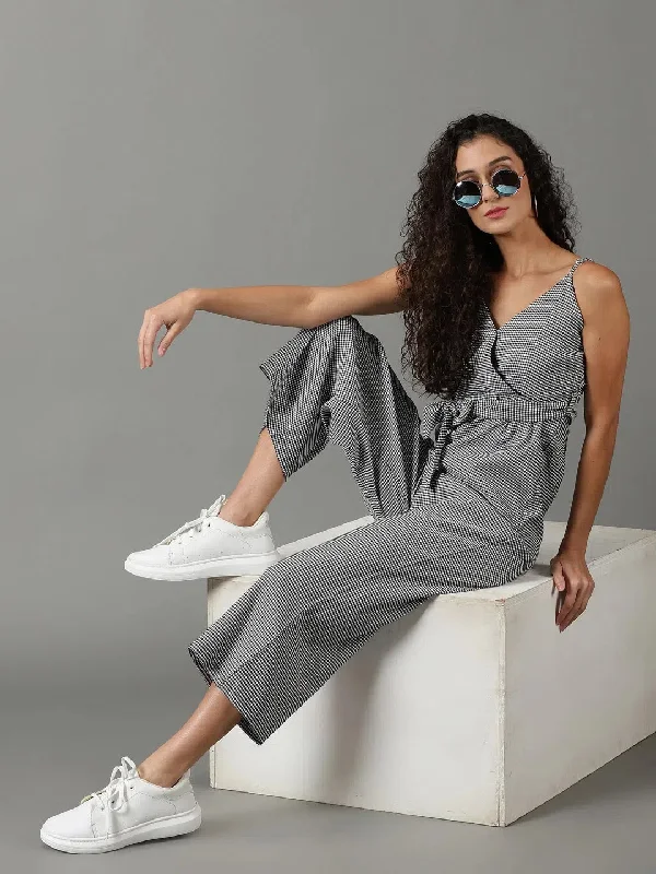 Women's White Checked Jumpsuit-AE-15887-White Tailored wide leg jumpsuit, Professional, Elegant, Chic