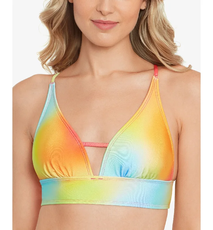 Juniors' Printed Front-Tab Bikini Top Bikini with ruffle sleeves, Feminine, Trendy, Stylish