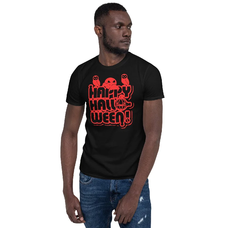 Happy Halloween! Unisex Basic Softstyle Short-Sleeve T-Shirt-- Denim Fabric Leather Fabric Suede Fabric