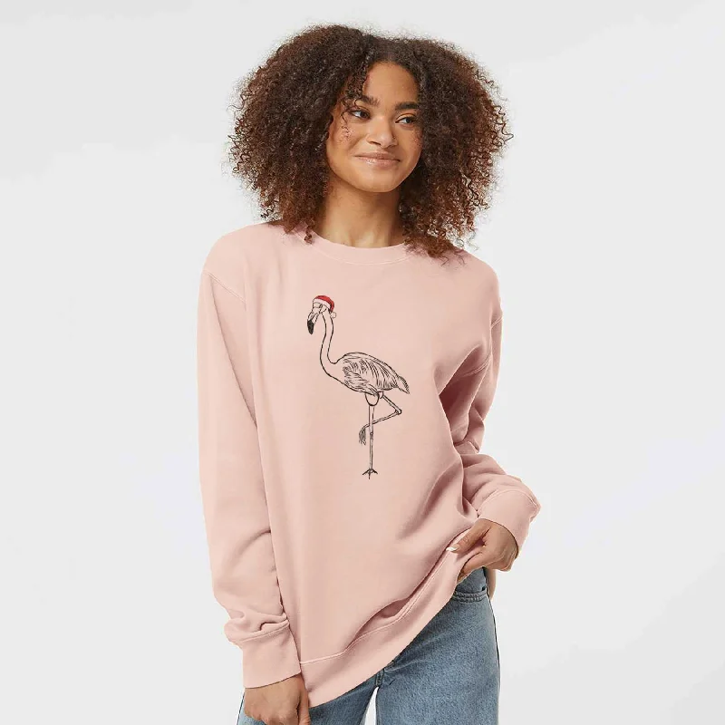 Santa Mango the Flamingo - Unisex Pigment Dyed Crew Sweatshirt Hoodie with Thumb Holes Functional Cozy