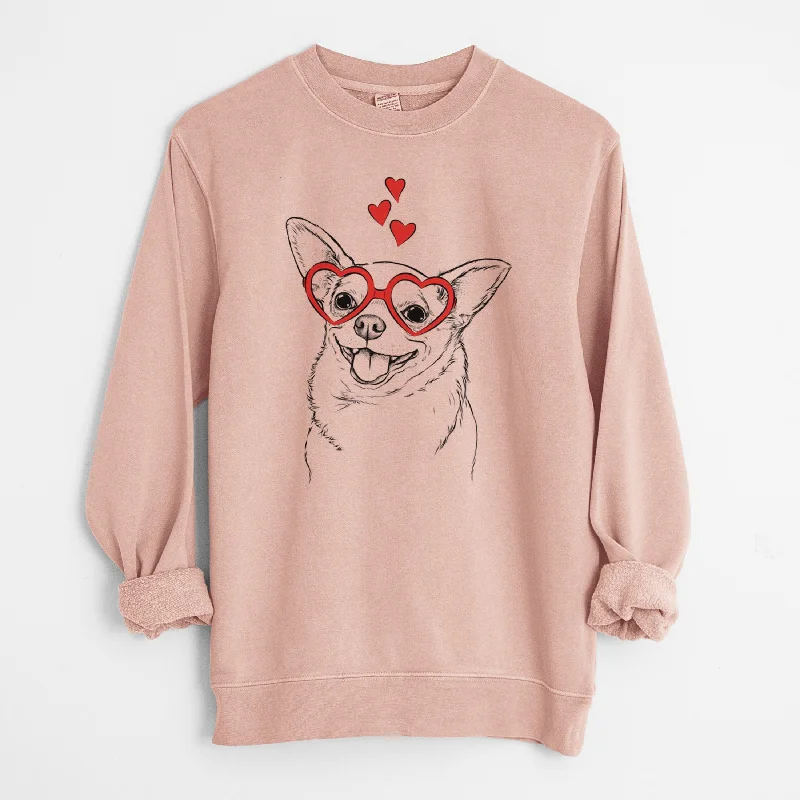 Valentine Maddison Pearl the Chihuahua - Unisex Pigment Dyed Crew Sweatshirt Hoodie with Turtle Neck Cozy Winter