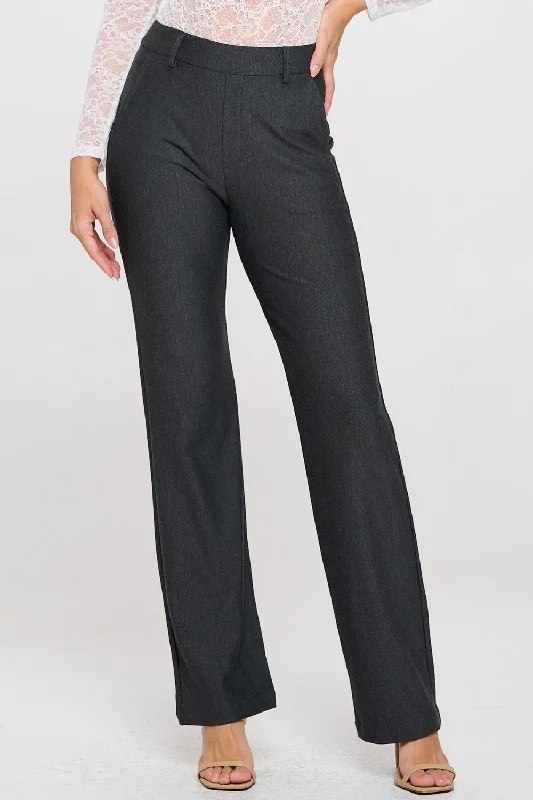 'YELETE' Women's Straight Leg Dress Pants - Charcoal (Plus Size) Classic Flared Pants