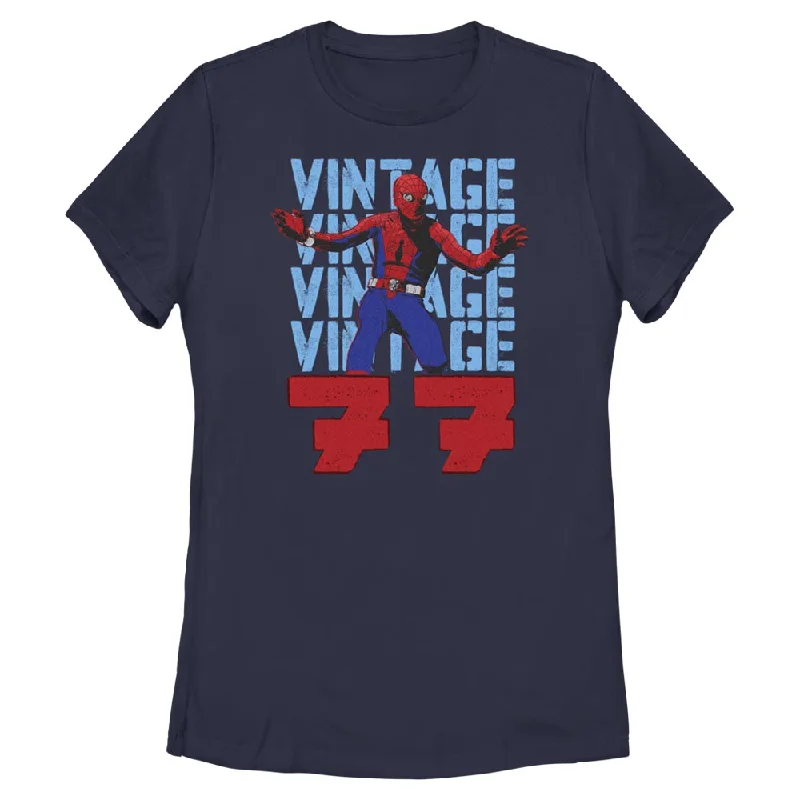 Women's Marvel Spider-Man Beyond Amazing VINTAGE 77 SPIDEY T-Shirt-- Collared Crew Neck Turtle Neck