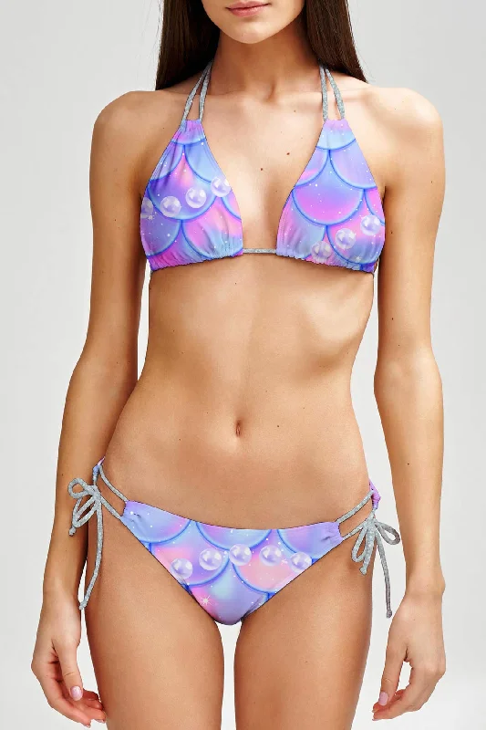 Making Waves Sara Purple Mermaid Print Triangle Bikini Top - Women Retro style bikini, Vintage, Chic, Sexy