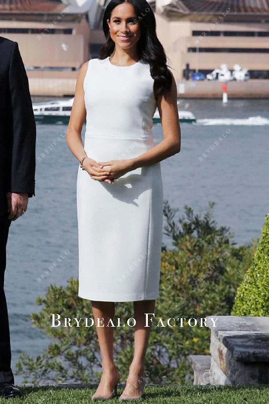 Meghan Markle White Keen Length Sheath Dress 2018 Australia Tunics Long Elegant