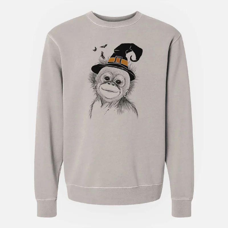 Witch Louie the Baby Orangutan - Unisex Pigment Dyed Crew Sweatshirt Hoodie with Metallic Shiny Futuristic