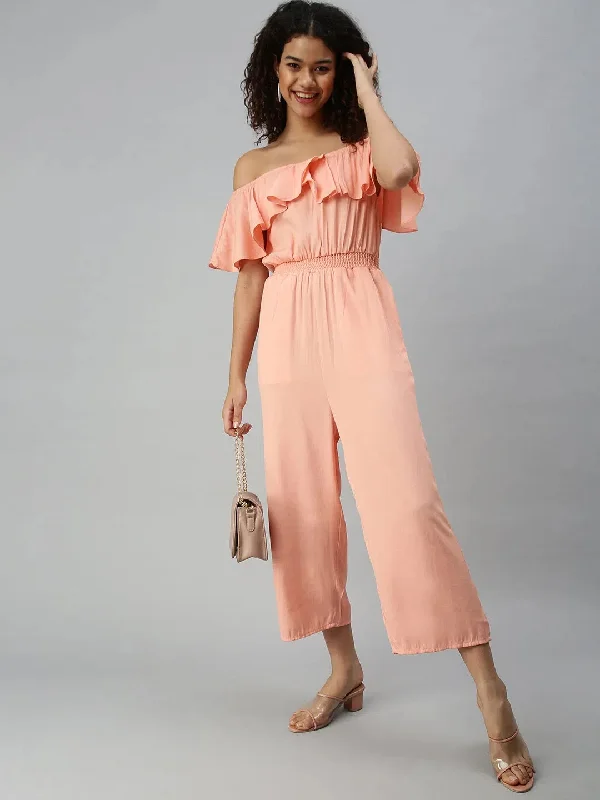 Women's Peach Solid Jumpsuit-AE-9927-Peach Summer boho jumpsuit, Relaxed fit, Comfortable, Stylish