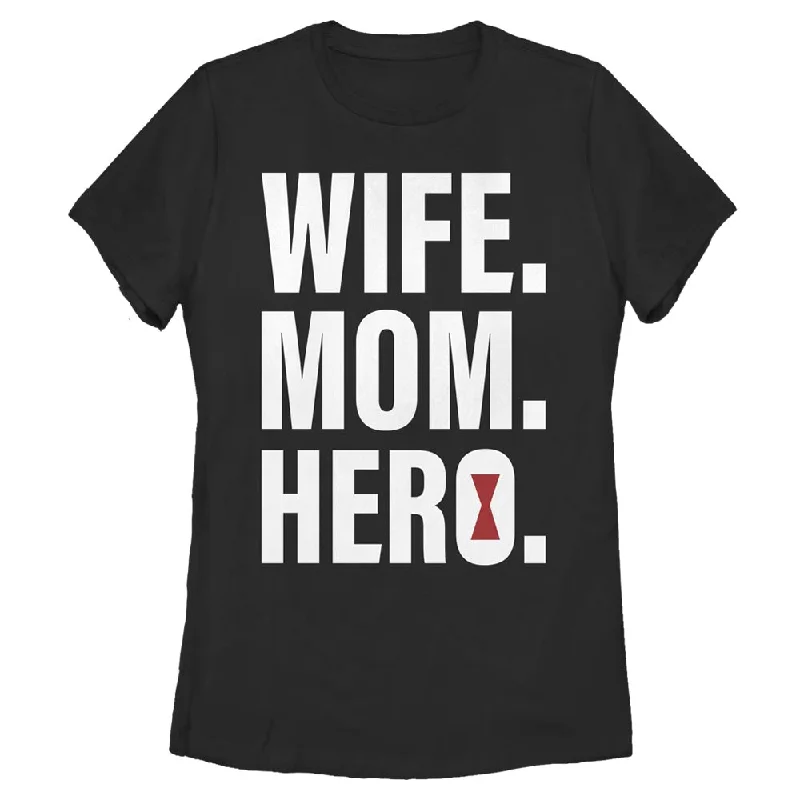 Women's Marvel Seasonal Wife Mom Black Widow T-Shirt-- Knit Fabric Woven Fabric Fleece Fabric