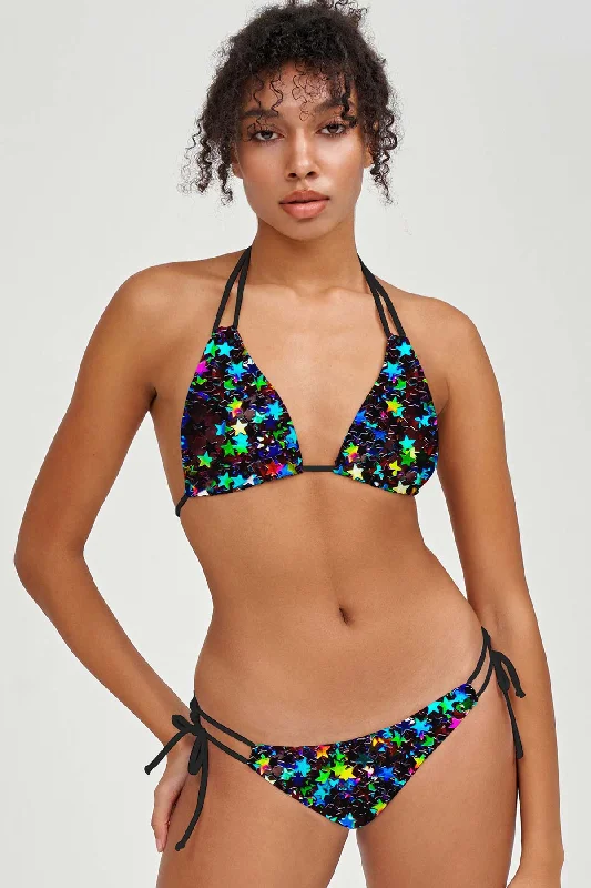 Fireworks Sara Glitter Print Strappy Triangle Bikini Top - Women Skirted bikini, Feminine, Sexy, Trendy