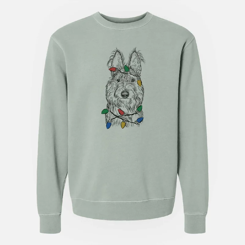 Christmas Lights Luna the Berger Picard - Unisex Pigment Dyed Crew Sweatshirt Graphic Hoodie Design Print