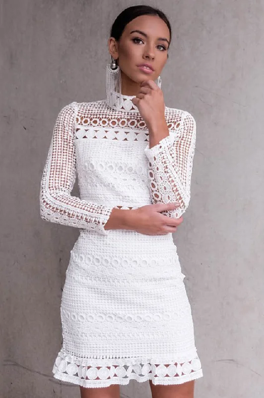 High Neck Short Tight White Lace Dress Tunics Bestseller popular