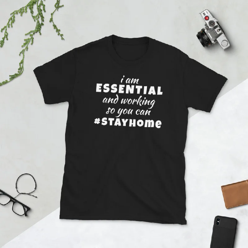 I Am Essential And Working So You Can Stay Home Unisex Softstyle Short-Sleeve T-Shirt-- Houndstooth Herringbone Solid