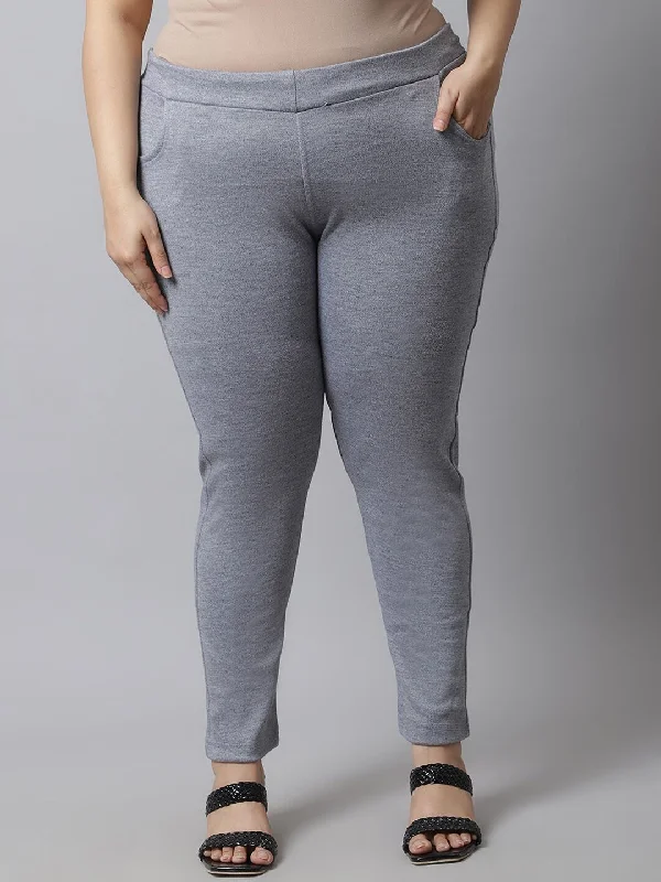 TAG 7 Women Grey Plus size Solid Ankle-Length Leggings Stylish Compression Fit Leggings