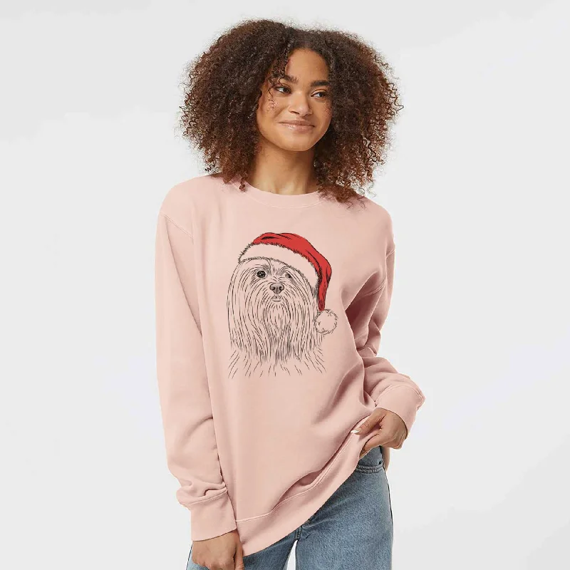 Santa Lorenzo the Lhasa Apso - Unisex Pigment Dyed Crew Sweatshirt Hoodie with Drop Shoulder Relaxed Streetwear