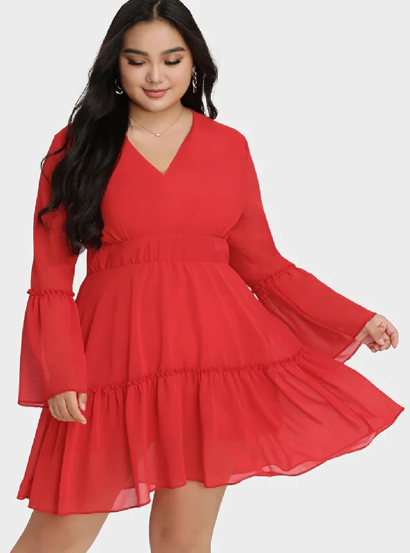 Red Hot Chiffon Plunging Ruffle Dress, Sizes 16-22 Available! Tunics Essential wardrobe