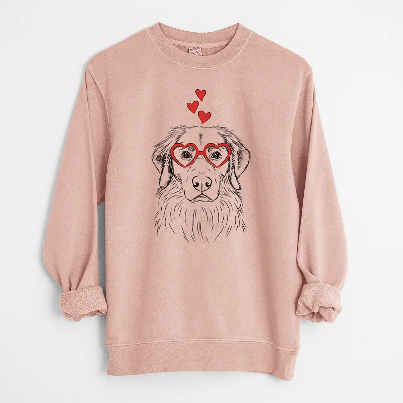 Valentine Marley the Golden Retriever - Unisex Pigment Dyed Crew Sweatshirt Hoodie with Hem Ribbing Snug Secure