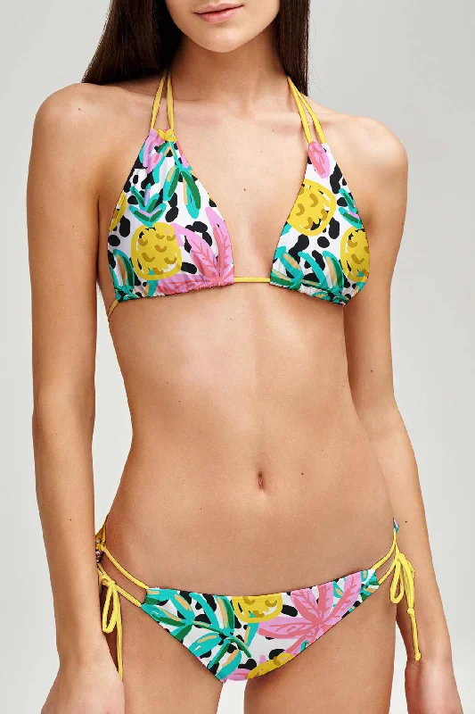 Pineapple Feast Sara Tropical Strappy Triangle Bikini Top - Women Tied bikini, Adjustable, Sexy, Comfortable