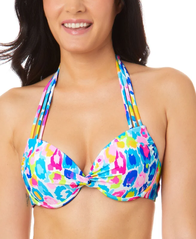 Juniors' Printed Strappy Underwire Pushup Bikini Top Button-up bikini top, Trendy, Sexy, Comfortable