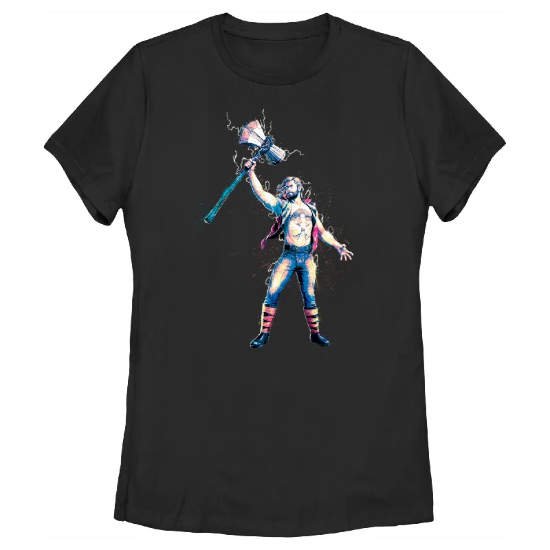 Women's Marvel Thor Love and Thunder Stormbreaker Salute T-Shirt-- Sequined Glittery Shiny