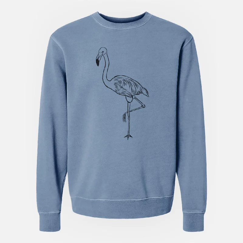 Bare Mango the Flamingo - Unisex Pigment Dyed Crew Sweatshirt Hoodie with Button Classic Timeless