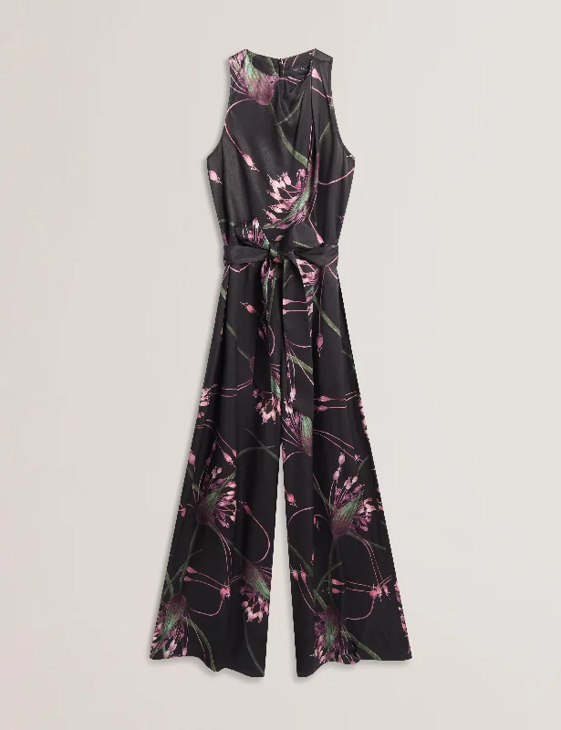 Beckkie Printed Wide Leg Jumpsuit With Pleat Black Velvet jumpsuit, Luxe fabric, Nightwear, Glamorous