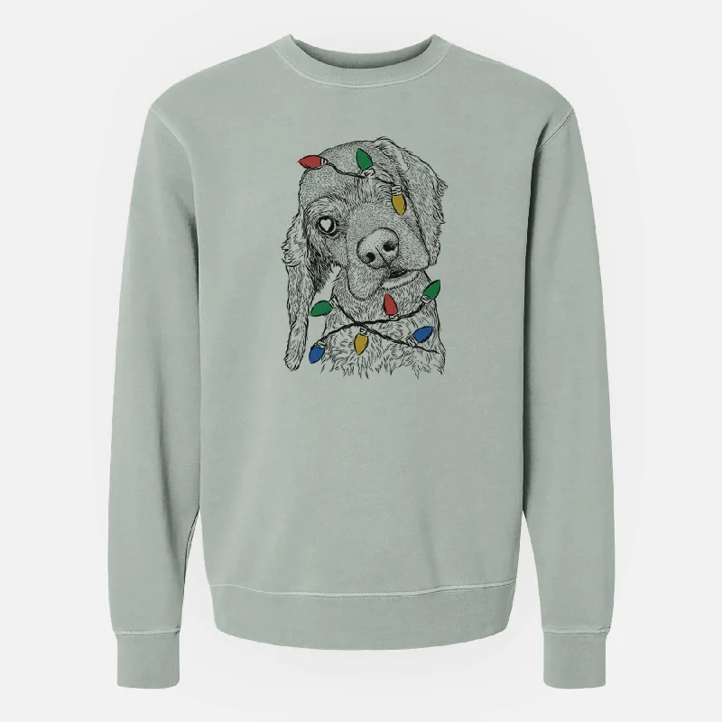 Christmas Lights Mambo #5 the Cocker Spaniel - Unisex Pigment Dyed Crew Sweatshirt Hoodie with Lining Warm Insulated