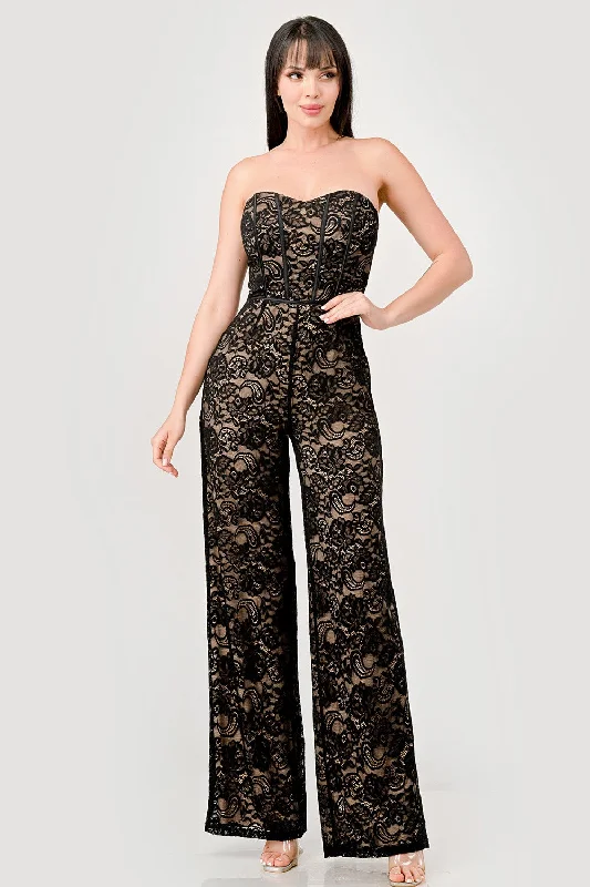 Lace Bustier Strapless Jumpsuit Cotton jumpsuit, Soft fabric, Comfortable, Everyday style