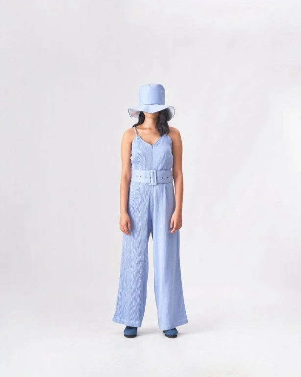 NORA - KHADI DENIM BLUE JUMPSUIT Pleated wide leg jumpsuit, Feminine, Elegant, Chic