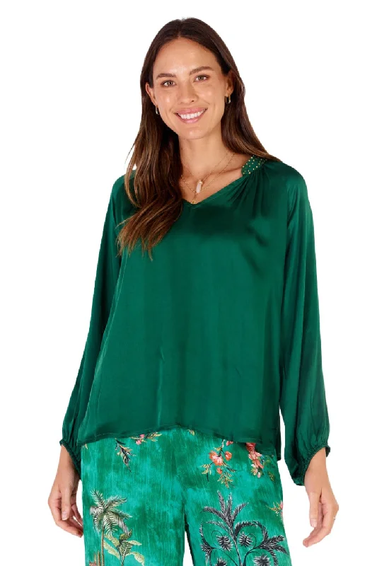 Marigold Shirt Green-- Hooded Caped Shawl Collar