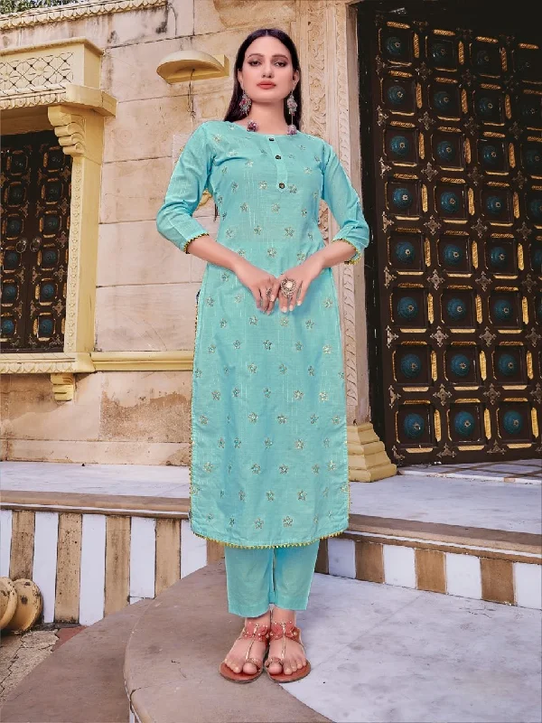 Blue Straight Kurta with pants Set for Women Trendy Work Pants