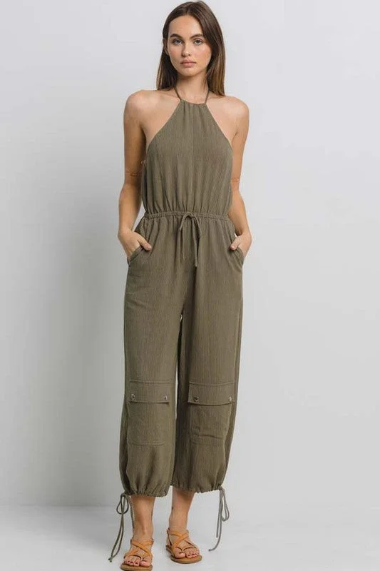 Halter Neck Cargo Pant Jumpsuit Sequin jumpsuit, Glamorous, Party attire, Trendy