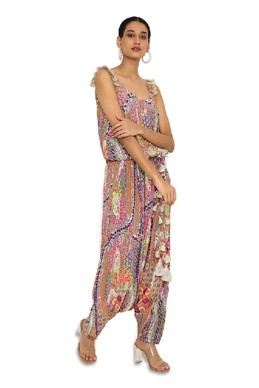 Aima African Print Embroidered Crepe Jumpsuit High-neck jumpsuit, Modest style, Elegant, Trendy