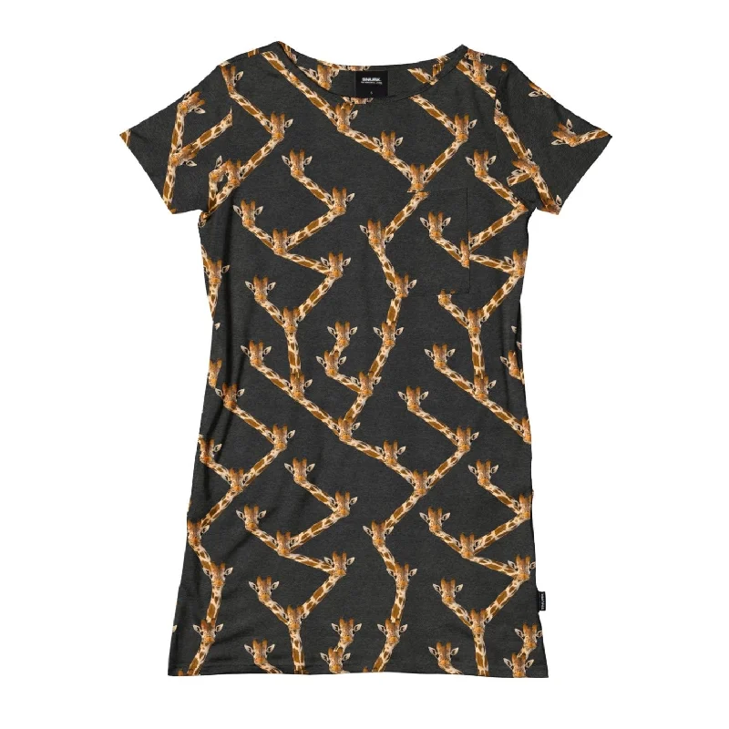 SNURK Giraffe Black T-shirt Dress ladies-- Zippered Buttoned Snapped