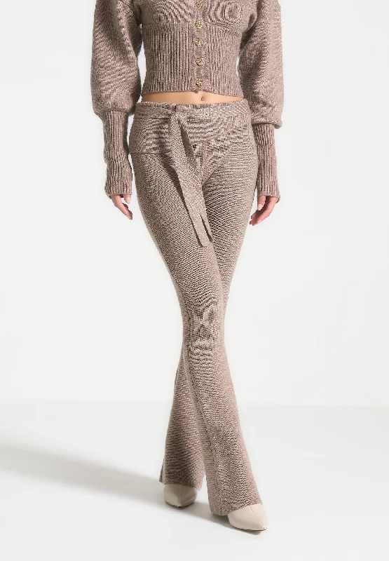 Knitted Fit & Flare Leggings with Belt - Taupe Comfortable Zip-Up Leggings