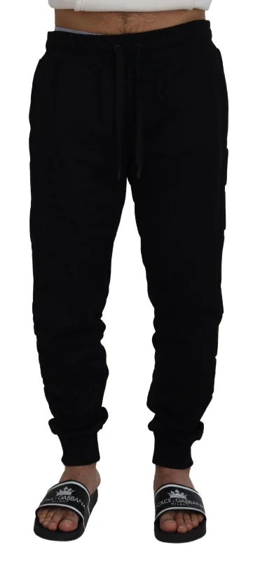 Elegant Black Cotton Jogger Pants Fashionable Tapered Leg Pants