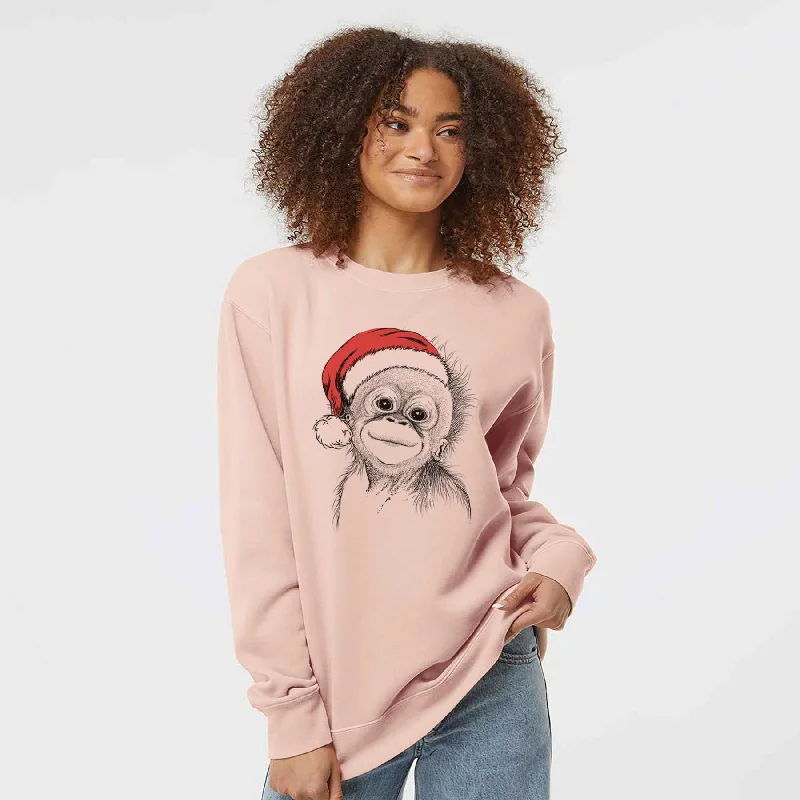 Santa Louie the Baby Orangutan - Unisex Pigment Dyed Crew Sweatshirt Hoodie with Pastel Soft Subtle