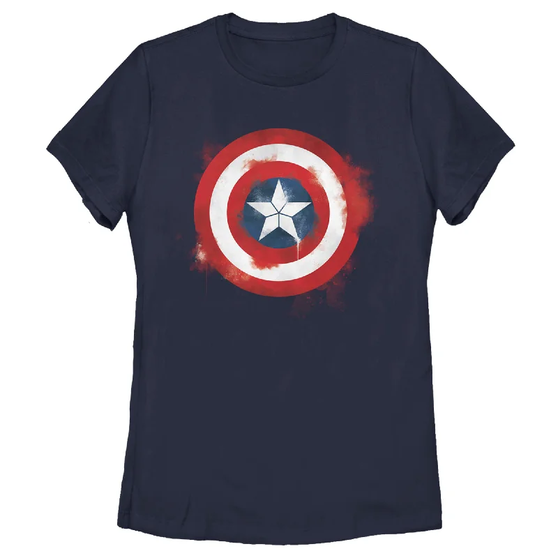 Women's Marvel Captain America Spray Logo T-Shirt-- Solid Print Embellished