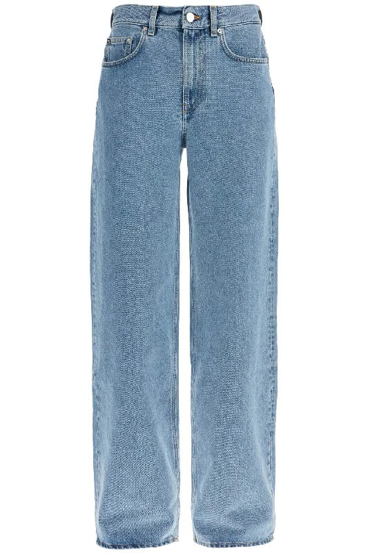 Organic Denim Wide Leg High Waist Light Blue Washed Pants  - Blue Casual Track Pants