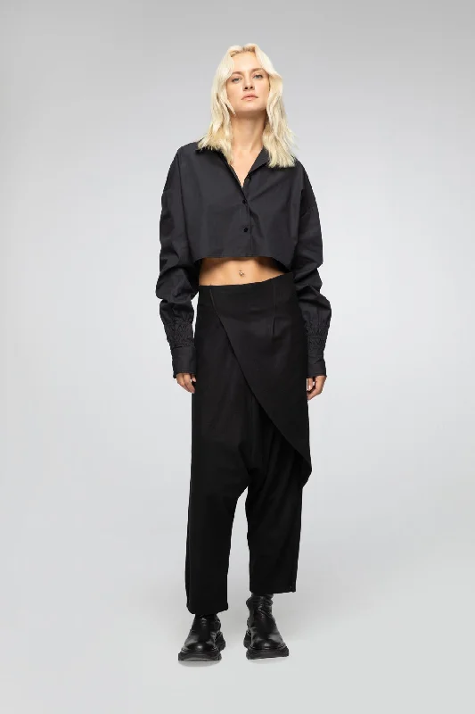 Magda - Black Wool Pants Classic Bootcut Trousers