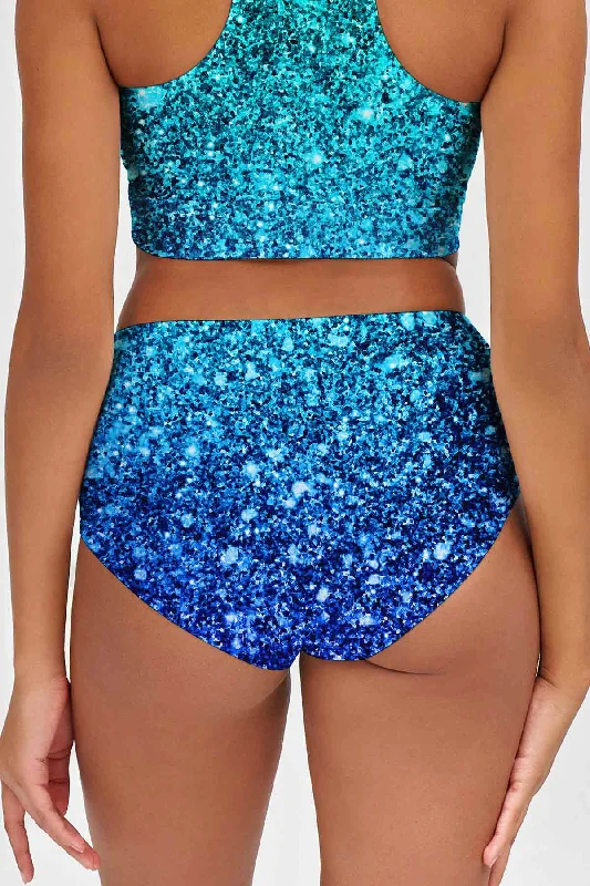 Ocean Drive Cara Blue High-Waist Hipster Bikini Bottom - Women Seamless bikini, Smooth, Comfortable, Sleek